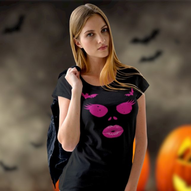 Rosa Jack-o' Lantern mit Eyelashes Halloween T-Shirt (Pink  Halloween Jack O Lantern Lips  Young Woman)