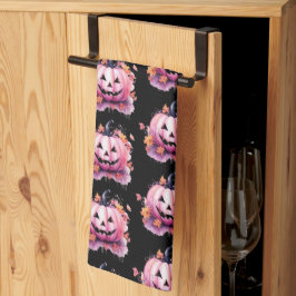 Rosa Jack-O' Lantern Orange Blätter Schwarzes Hall Geschirrtuch