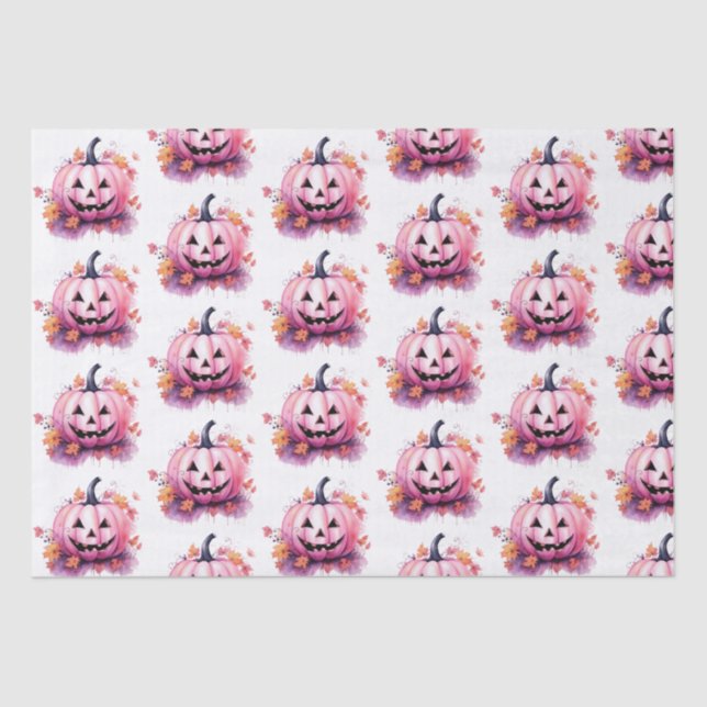 Rosa Jack-O' Lantern Orange Blätter Weißes Hallowe Seidenpapier (Vorderseite)