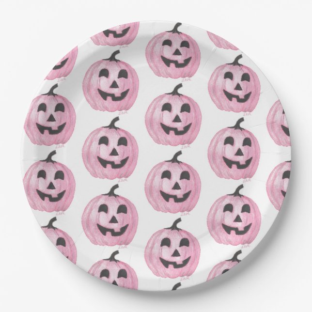 Rosa Jack-O-Lantern Pappteller (Vorderseite)