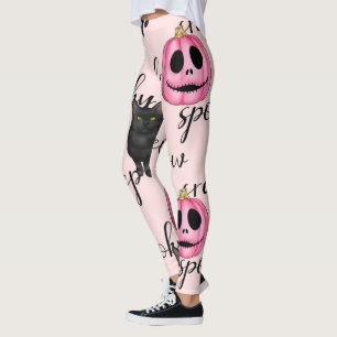 Rosa Jack-O-Laterne und schwarze Katze Leggings