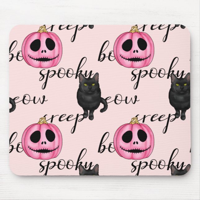 Rosa Jack-O-Laterne und schwarze Katze Mousepad (Vorne)