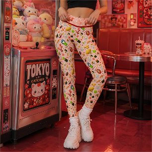 Rosa Japanisch Maneki Neko Cat und Sushi Leggings
