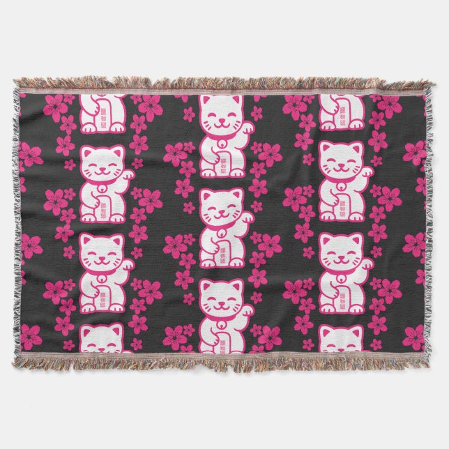 Rosa Japanisch Maneki-neko Decke (Vorderseite)
