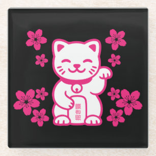 Rosa Japanisch Maneki-neko Glasuntersetzer
