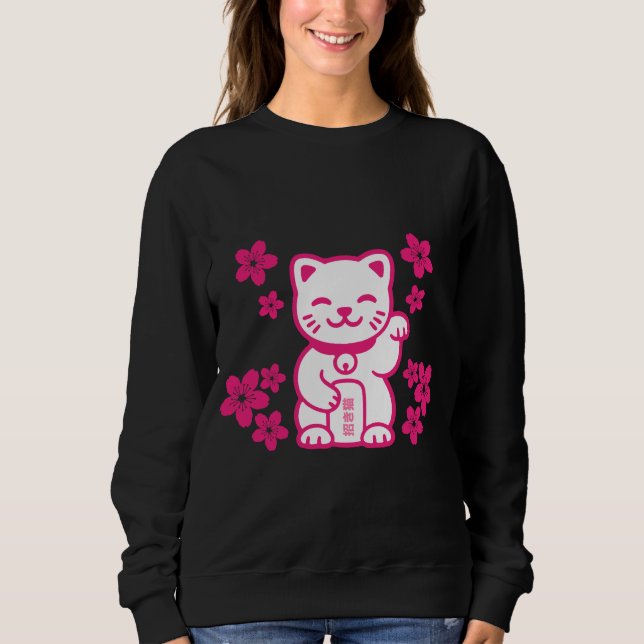 Rosa Japanisch Maneki-neko Sweatshirt (Vorderseite)