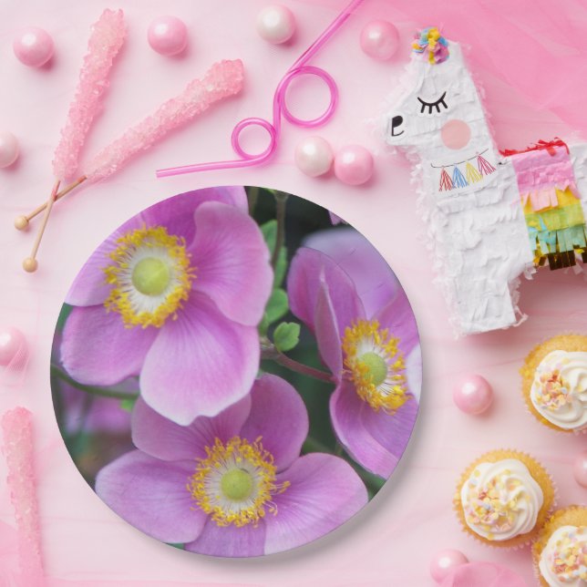 Rosa japanische Anemonen Floral Pappteller (Party)