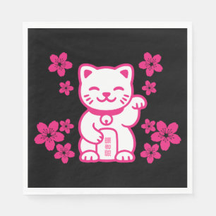 Rosa japanische Maneki-neko Serviette