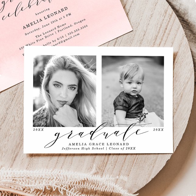 Rosa | Jetzt und dann Foto Graduation Party Einladung (Von Creator hochgeladen)