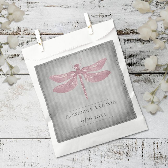 Rosa Jeweled Dragonfly Wedding Geschenktütchen (Pink Jeweled Dragonfly Wedding Favor Bags)
