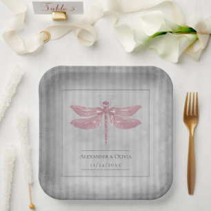 Rosa Jeweled Dragonfly Wedding Pappteller