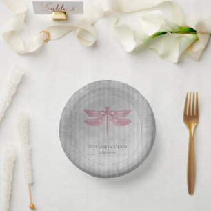 Rosa Jeweled Dragonfly Wedding Pappteller
