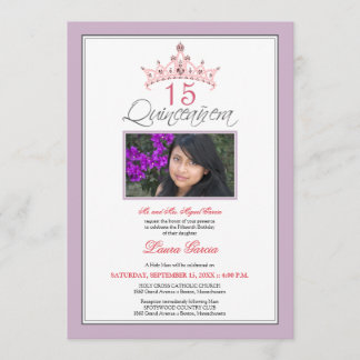 Rosa Jeweled Tiara Quinceanera Einladung (lila)