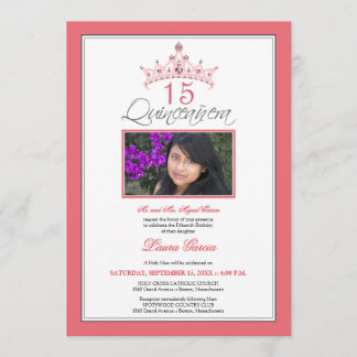 Rosa Jeweled Tiara Quinceanera Invitation (Rose) Einladung