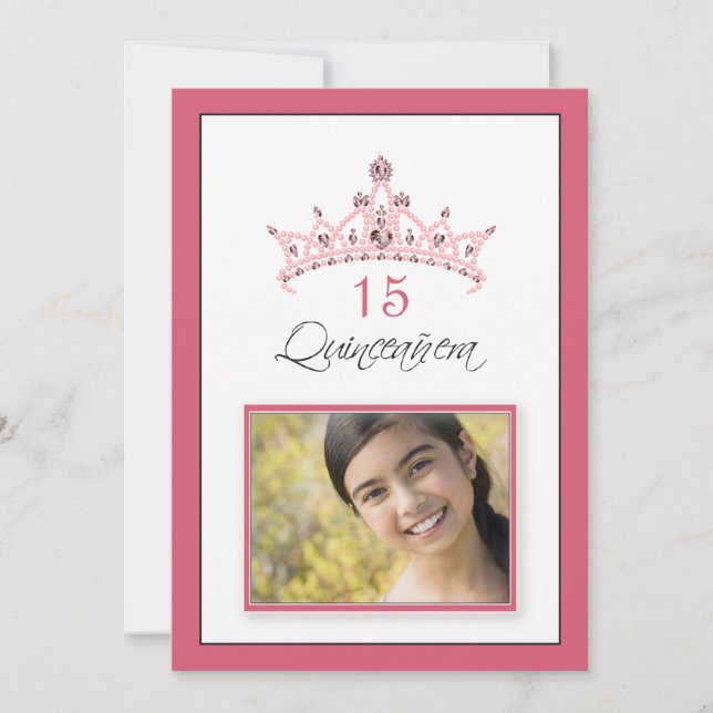 Rosa Jeweled Tiara Quinceanera Invitation (Rose) Einladung (Vorderseite)
