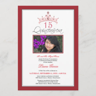 Rosa Jeweled Tiara Quinceanera Invitation (rot) Einladung