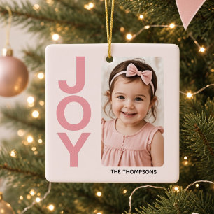 Rosa JOY Personalisierter Mädchen-Foto-Weihnachtsb Keramikornament