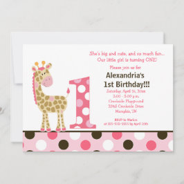 Rosa Jungle Giraffe 1. Geburtstag Einladung 12x18