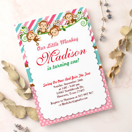 Rosa Jungle Monkey Safari Tier Geburtstag Einladung