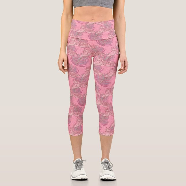 Rosa Jungle Tiger Pattern Capri Leggings (Vorderseite)