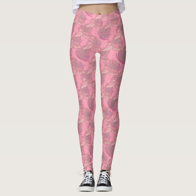 Rosa Jungle Tiger Pattern Leggings (Vorderseite)