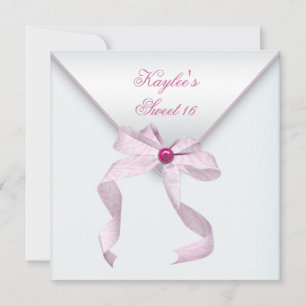 Rosa Juwel-Bow Pretty White Sweet Sixteen Party Einladung