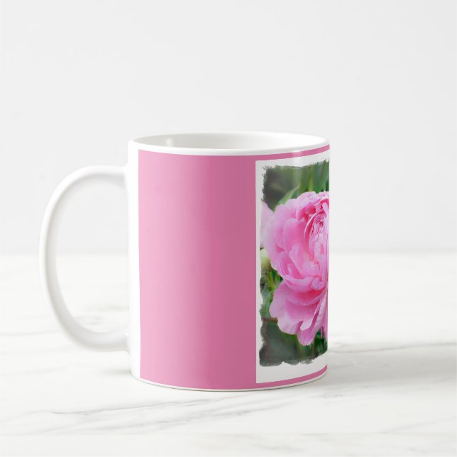 Rosa Kaffee-Tasse mit einer Fotografie der rosa Kaffeetasse (Links)