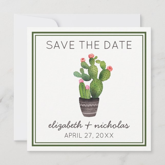 Rosa Kakteen Save The Date (Vorderseite)