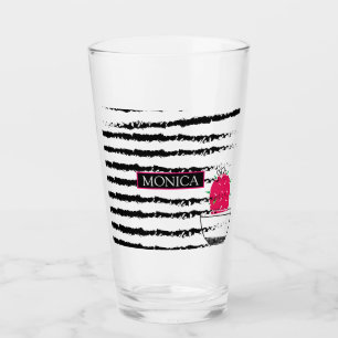 Rosa Kaktus gestreiftes Monogramm Glas