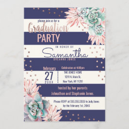 Rosa Kaktus-Marine Stripes Rosen-GoldAbschluss Einladung