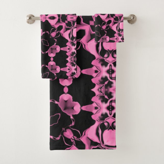 Rosa Kaleidoskop mit Schwarz Badhandtuch Set (Insitu)