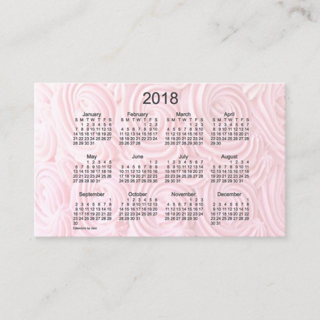 Rosa Kalender des Zuckerguss-2018 durch Janz Visitenkarte (Vorderseite)