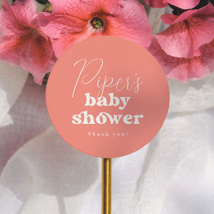 Rosa Kalligrafie Retro Mädchen Baby Shower Danke s Runder Aufkleber