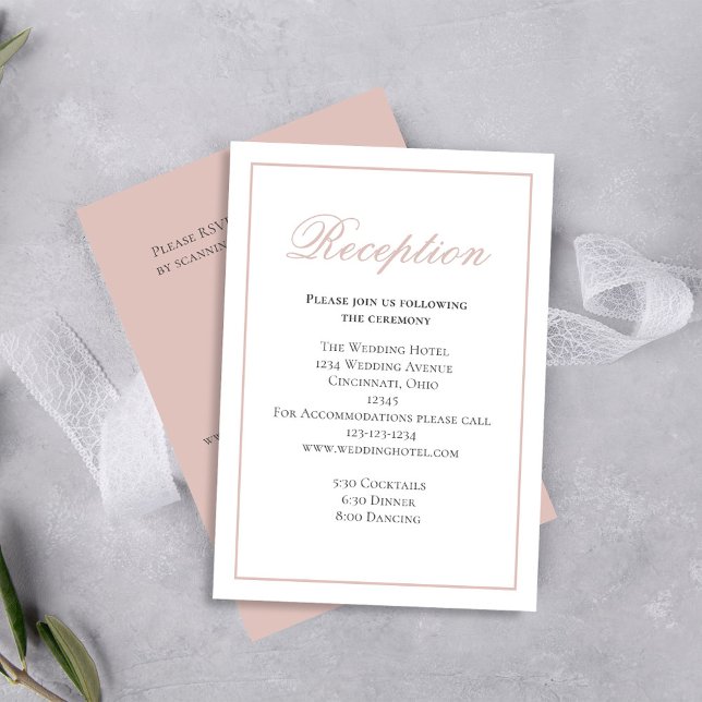 Rosa Kalligrafie Script Empfang UAWG Begleitkarte (Blush pink wedding reception card with RSVP details template. )