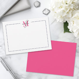 Rosa kalligrafischer Namensmonogramm Mitteilungskarte