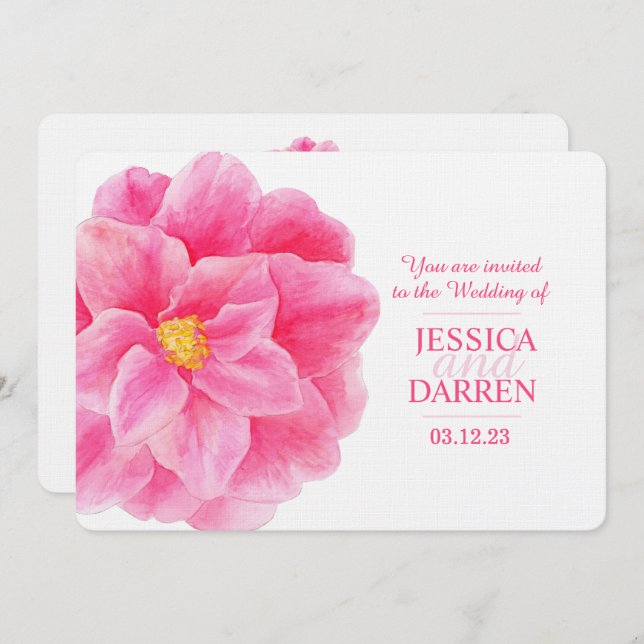 Rosa Kamelie Blume Aquarell Hochzeit einladen Einladung (Vorne/Hinten)