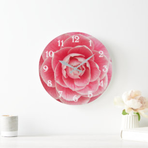 Rosa Kamelie Blüten Floral Große Wanduhr