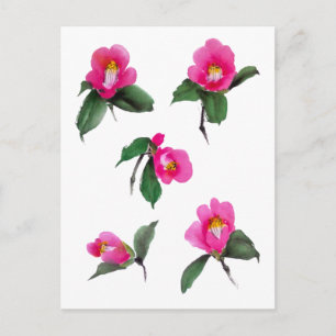 Rosa Kamelie-Limettenfarbe und Aquarellmalerei Postkarte