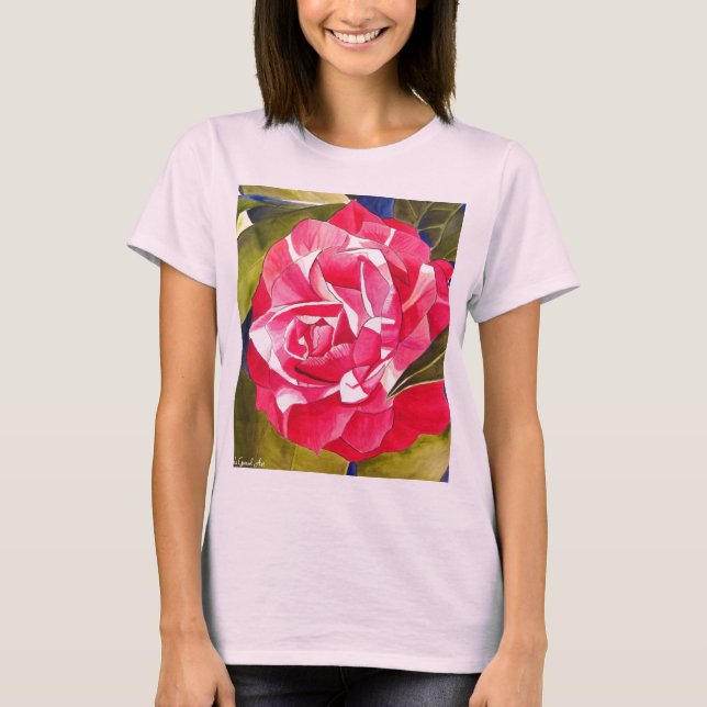Rosa Kamelien Aquarell Blume Malerei T-Shirt (Vorderseite)