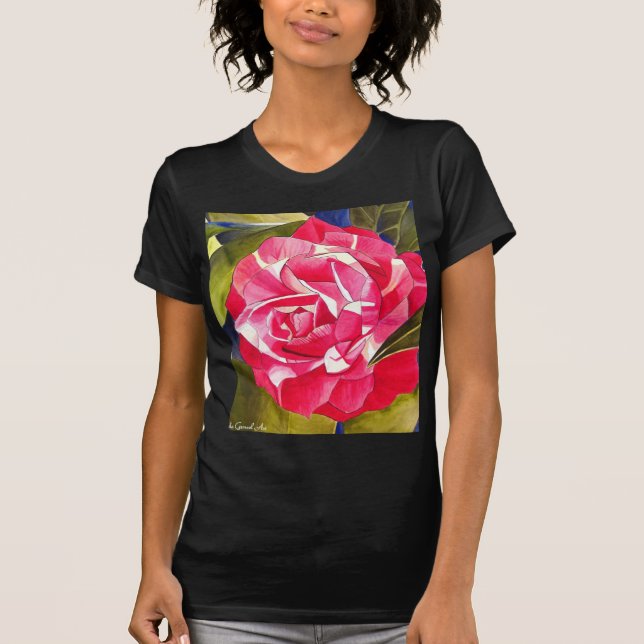 Rosa Kamelien Aquarell Blume Malerei T-Shirt (Vorderseite)