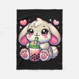 Rosa Kaninchen Hase Trink Bo Milchtee Kawaii Meme Fleecedecke