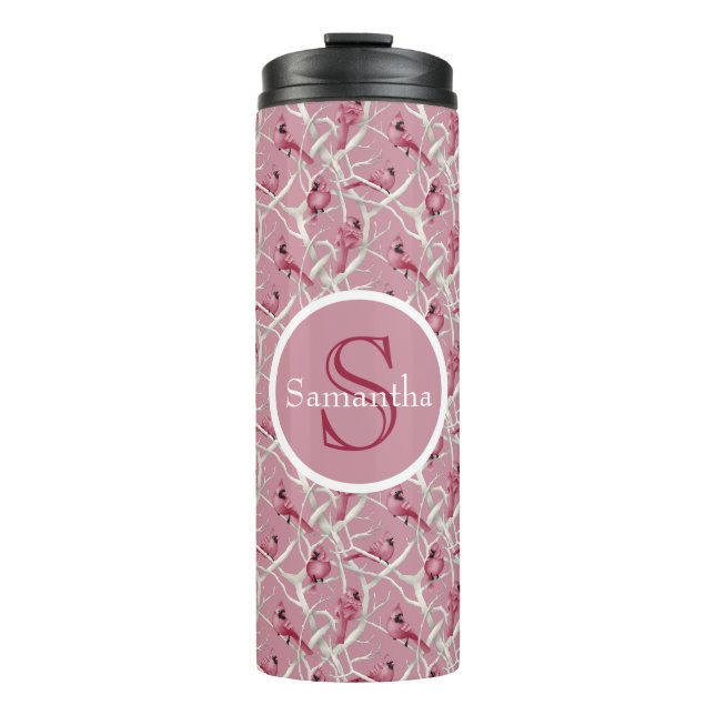 Rosa Kardinal Birnen Personalisiert Monogramm Name Thermosbecher (Vorderseite)