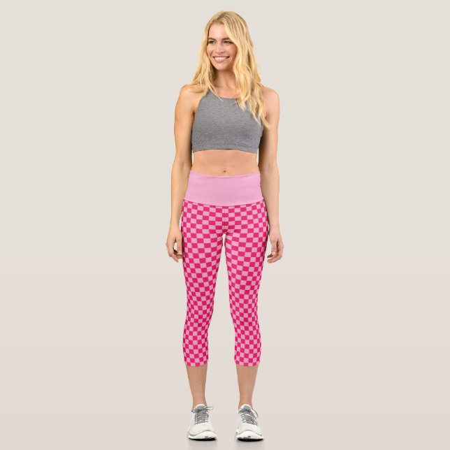 Rosa Kariert Capri Leggings (Vorderseite)