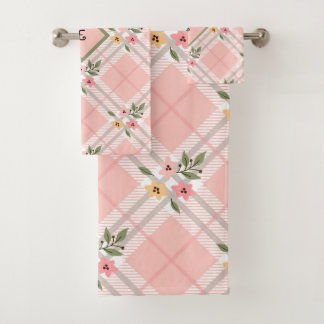 Rosa Kariert florale Monogramm Badhandtuch Set