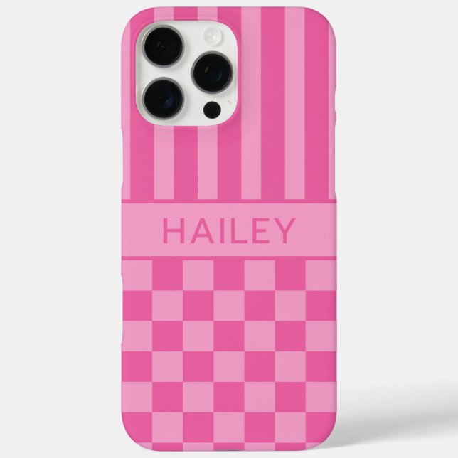 Rosa kariert gestreift personalisiert Case-Mate iPhone hülle (Rückseite)