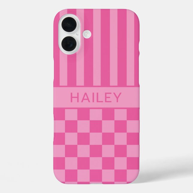 Rosa kariert gestreift personalisiert Case-Mate iPhone hülle (Rückseite)