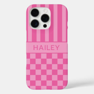 Rosa kariert gestreift personalisiert iPhone 16 pro hülle