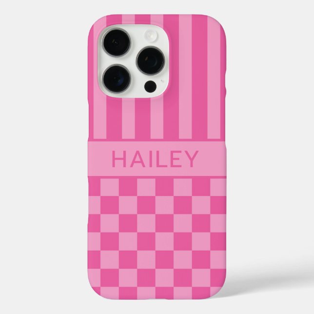 Rosa kariert gestreift personalisiert Case-Mate iPhone hülle (Rückseite)