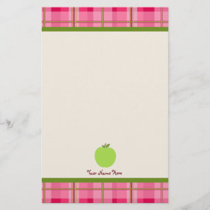 Rosa Kariert-grüner Apple-Personalisiert-Lehrer Briefpapier