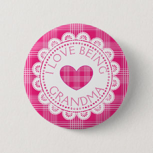 Rosa Kariert I Liebe Oma Button